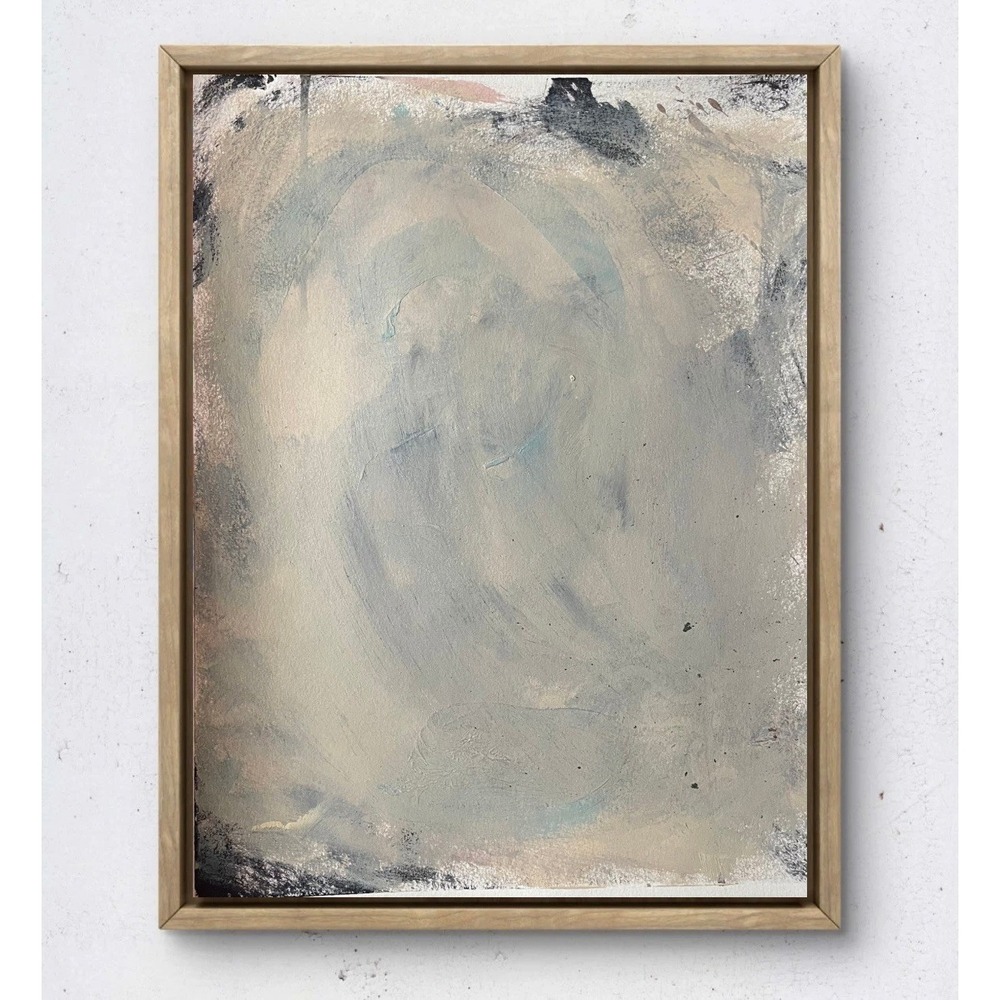 Original Japandi Abstract Painting 11x14 Muted Gray Beige Wabi Sabi Oman Hosea